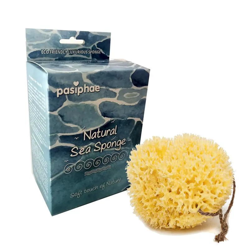 Pasiphae Natural Soft Loofah Sea Sponge,Honeycomb Body Sponge on a Rope for Bath & Shower YELLOW