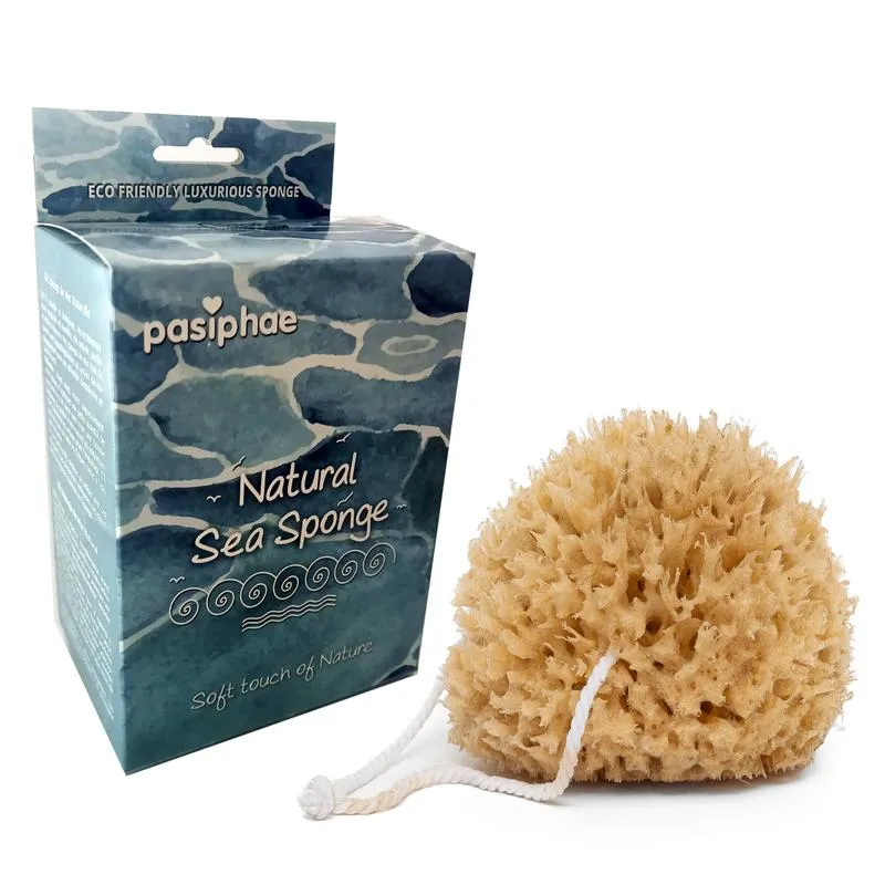 Pasiphae Natural Soft Loofah Sea Sponge,Honeycomb Body Sponge on a Rope for Bath & Shower